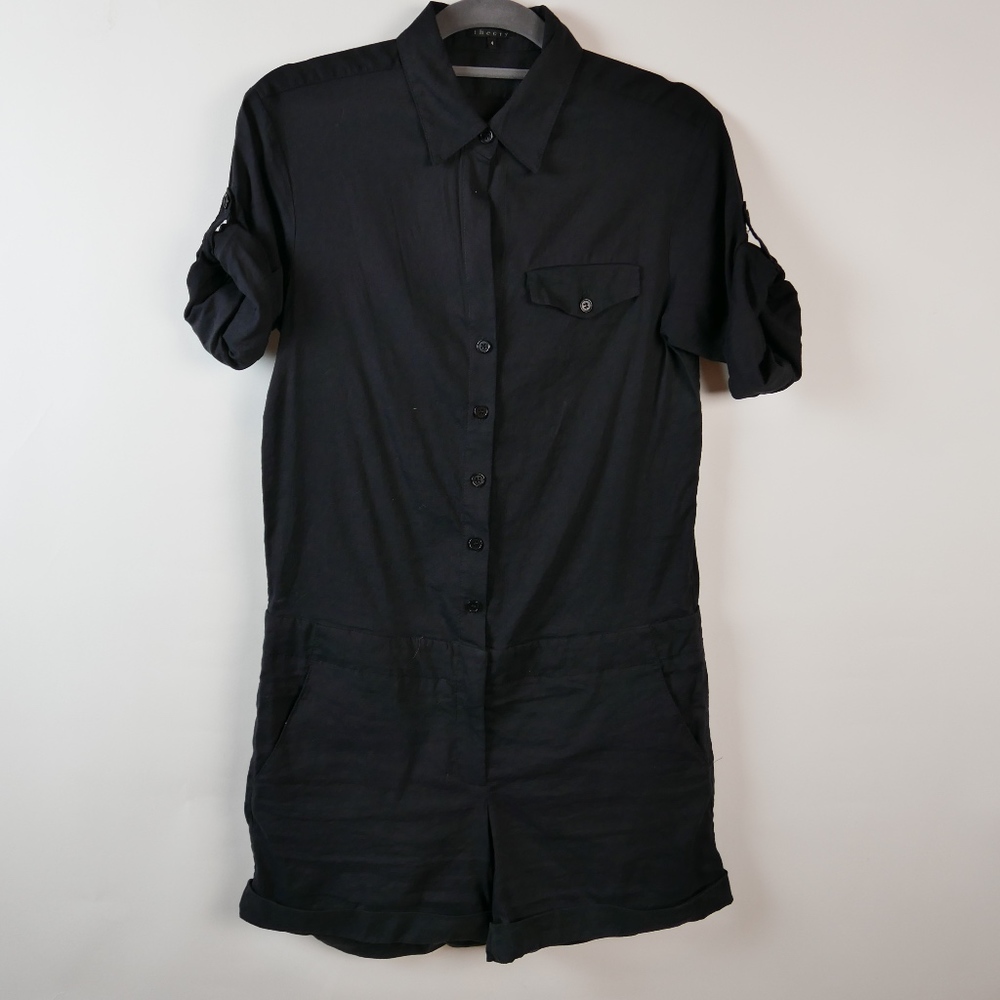 THEORY Black Summer Linen Onesie, Cargo Style